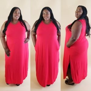 Sleeveless Scope Hem Maxi Dress Ruby Red